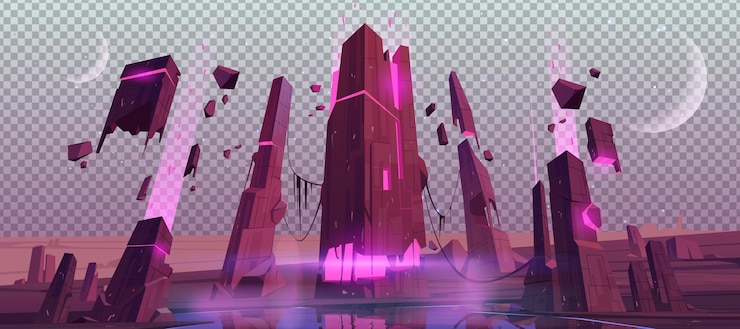 Free Vector space game landscape of alien planet with ruins