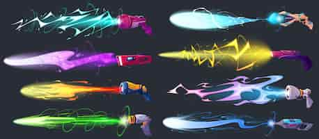 Free vector space guns vfx effect laser blasters with beams