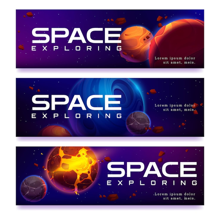 Free Vector space illustration with planets and asteroids banners