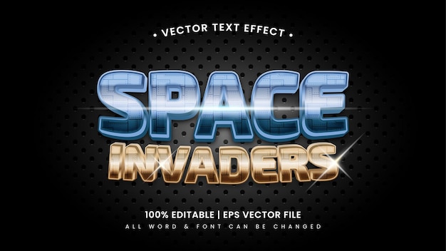 Space invader futuristic metal 3d text style effect. editable illustrator text style.