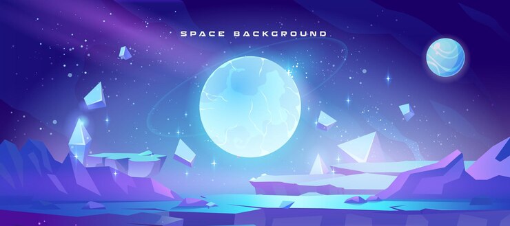 無料Vector 輝く天体を描いた宇宙風景漫画