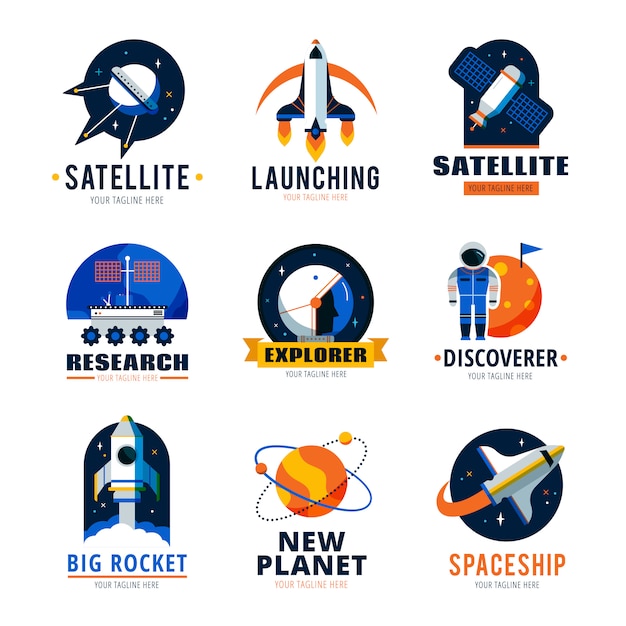 Free vector space logo emblems set