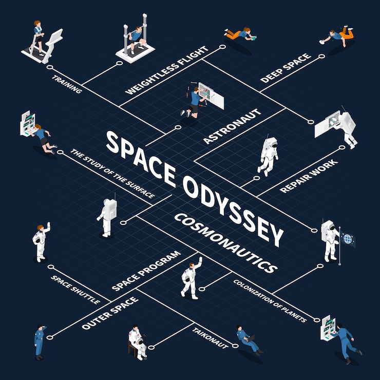 Free Vector space odyssey isometric flowchart