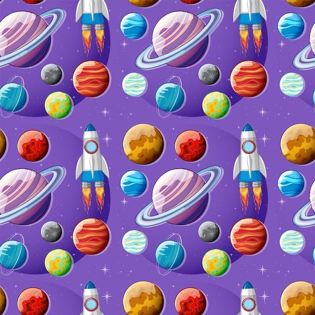 Free vector space planets seamless pattern
