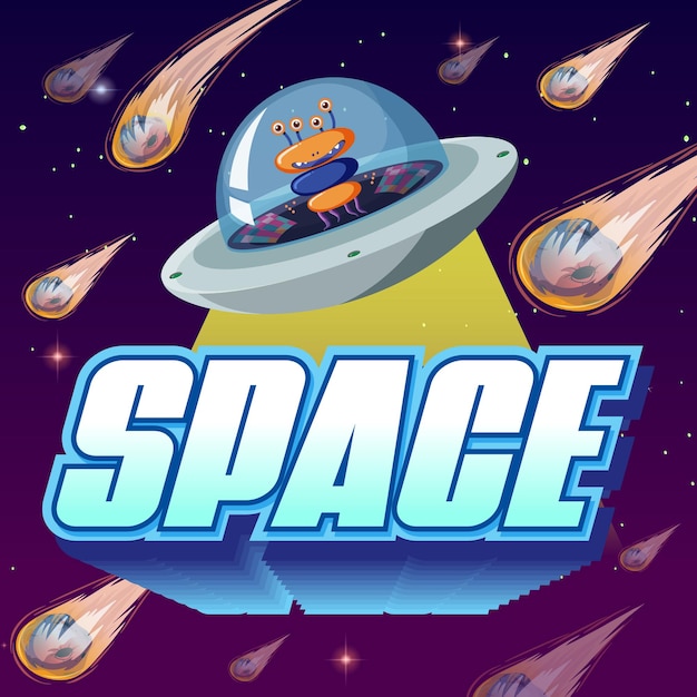 Дизайн космического плаката с инопланетянином в нло Premium векторы