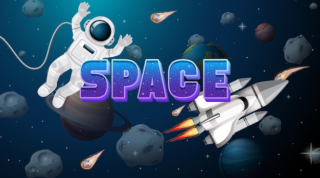 Space poster design with astronaut and spaceship