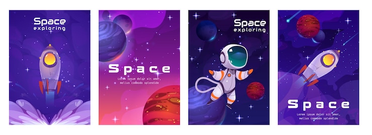 Free Vector space posters with astronaut rocket and planets