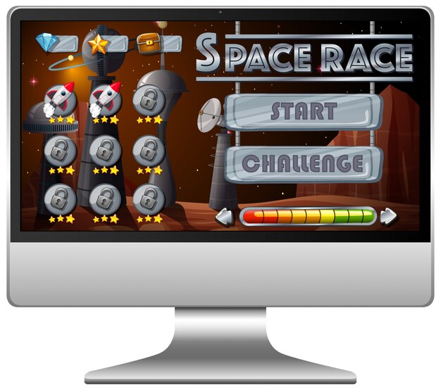 Space race mission game on computer screen