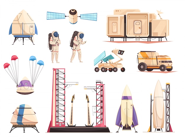 Free vector space research technology icons set