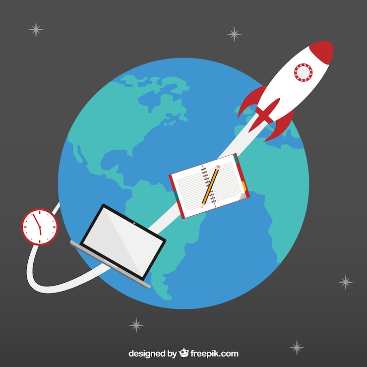 Free Vector space rocket orbiting around the earth