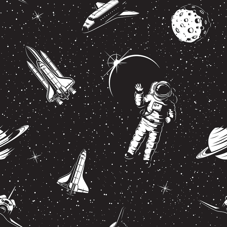 Free Vector space seamless pattern. black and white version.