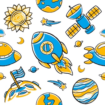 Space seamless pattern in flat design style
