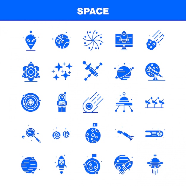 Free vector space solid glyph icons set