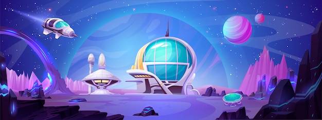 Free vector space station building on planet vector landscape