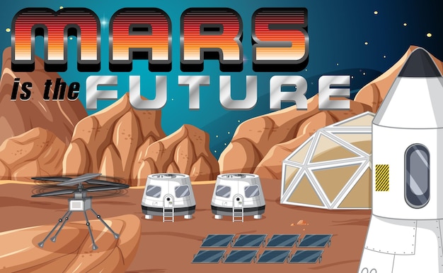 Космическая станция на планете с марсом - логотип будущего