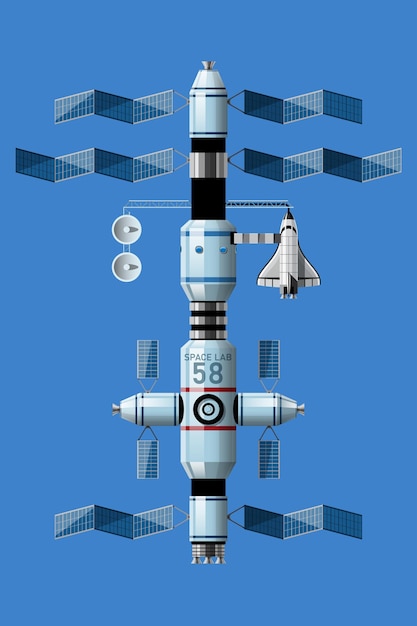 Free vector the space station will serve as a service center for space tourism and exploration. 3d illustration