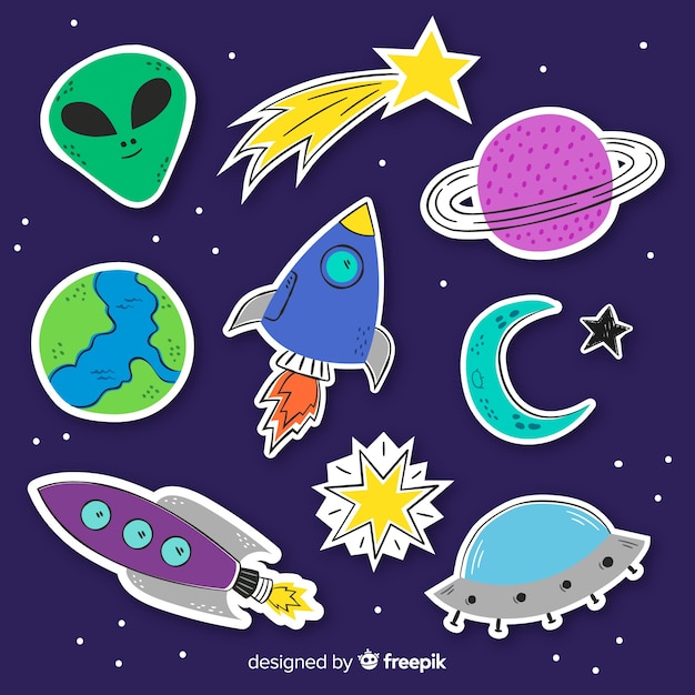 Space sticker collection in flat design