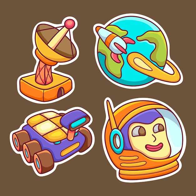 Space sticker icons hand drawn coloring vector