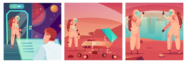 Free vector space tecnhology set of square illustrations