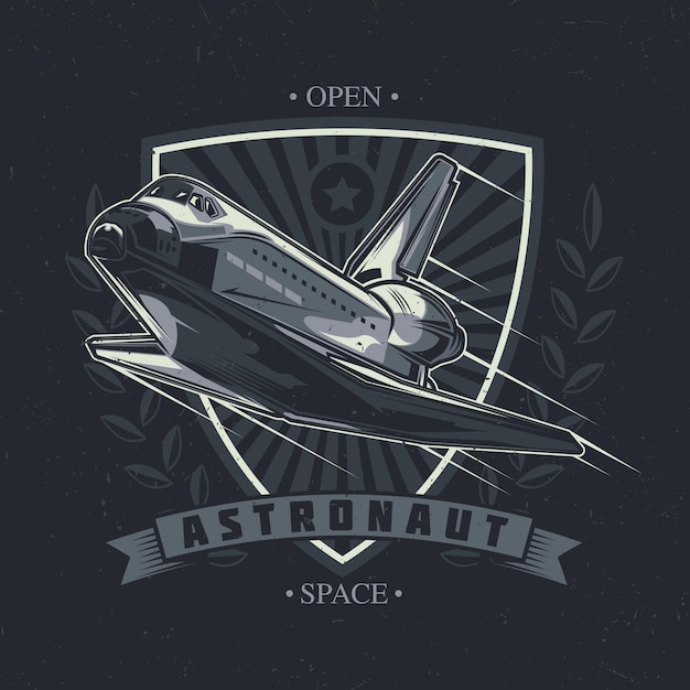 Free vector space theme t-shirt design with illustration of spaceship