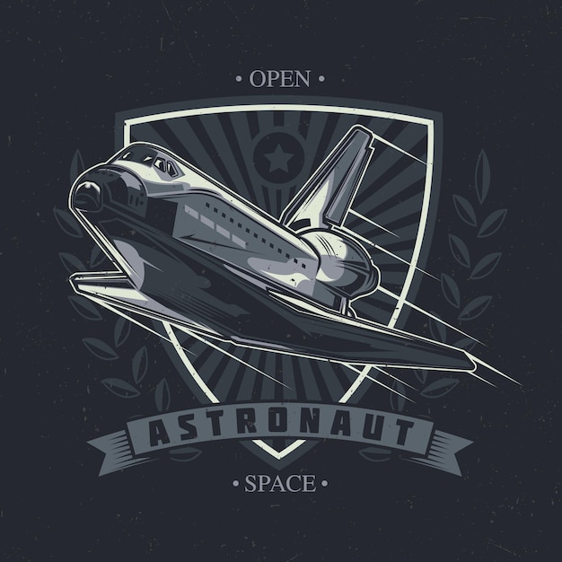 Space theme t-shirt design with illustration of spaceship