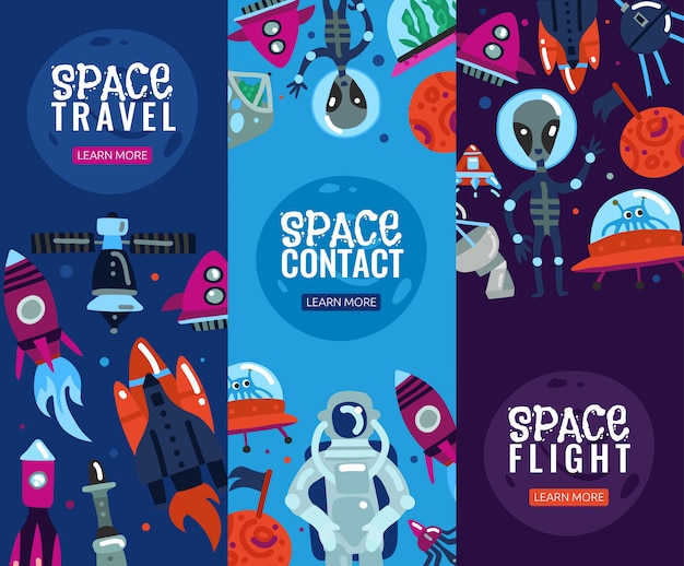 Space travel vertical  banner set