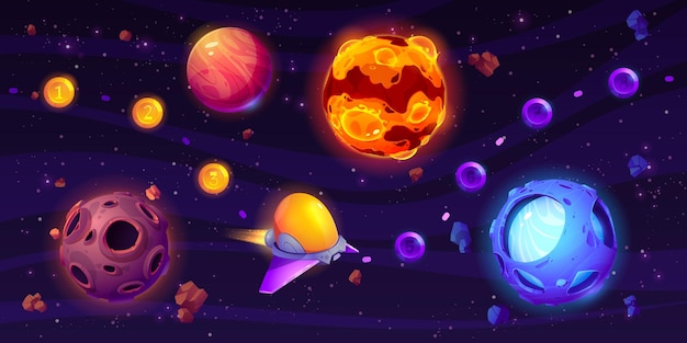 Free vector space ui game level map with planet and galaxy