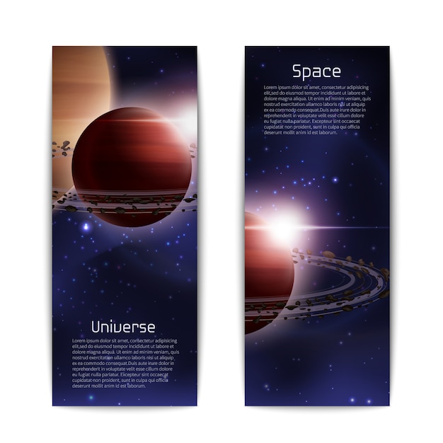 Set verticale di banner spazio e universo