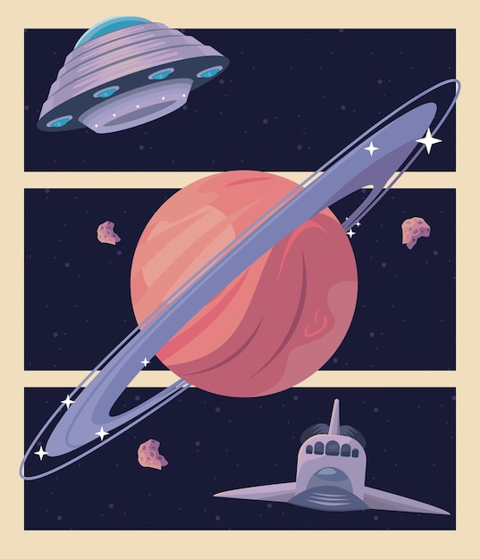 宇宙船と土星のシーン