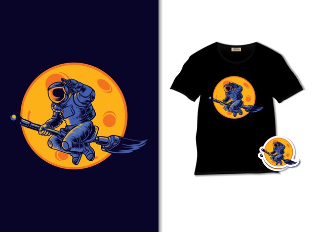 Download Premium Vector Astronaut On Rocket Illustration With T Shirt Design Hand Drawn