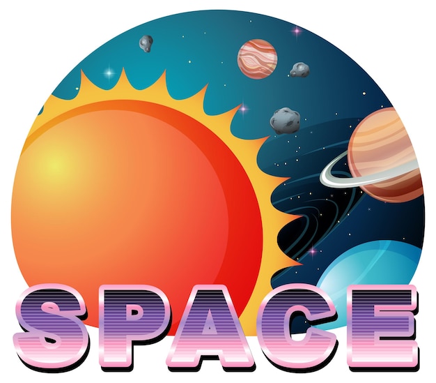 Free vector space word design on sun and other planets