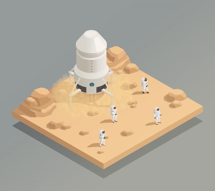 Free Vector spacecraft crew astronauts isometric composition 