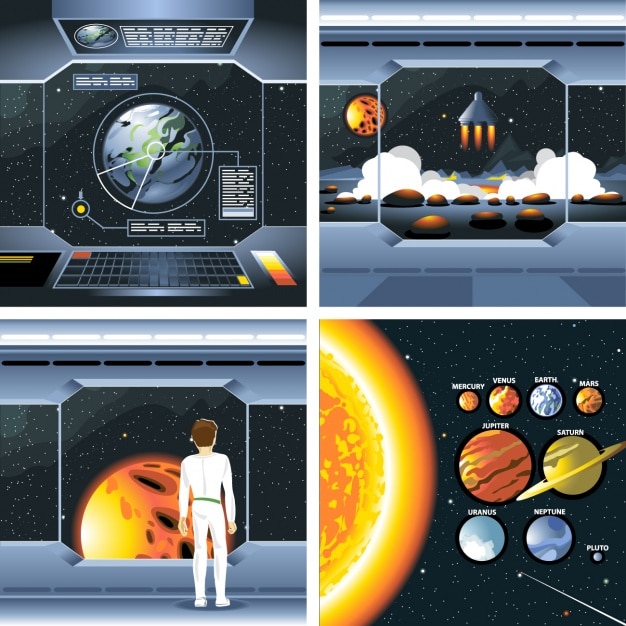 Free Vector spacecraft and planets