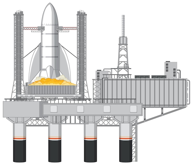 Free vector spaceport launching area with rocket launching