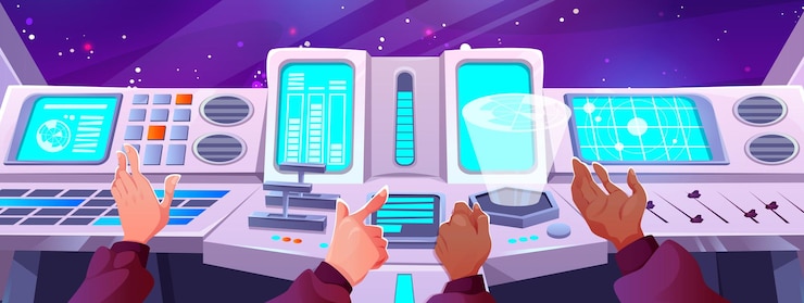 Free Vector spaceship cockpit with hands on control panel