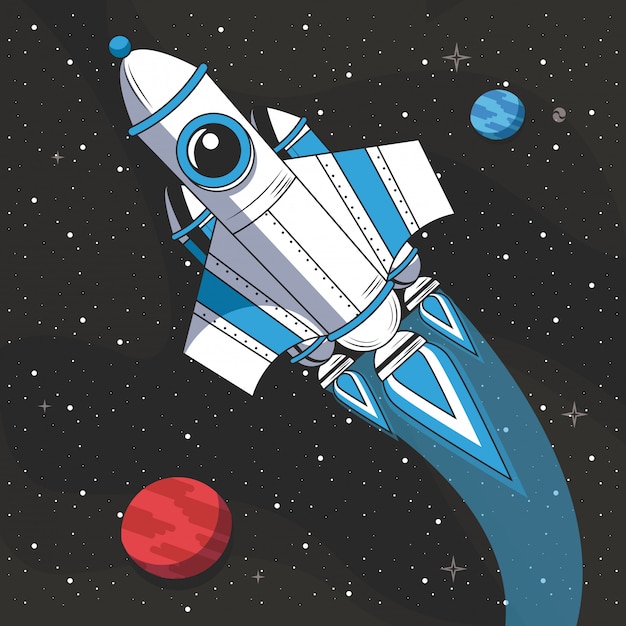 Free vector spaceship flying in the space