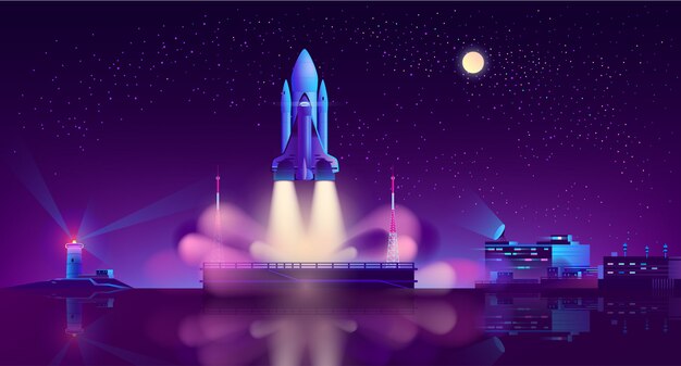 Spaceship launch from floating platform 