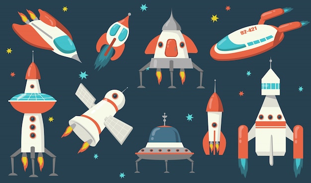 Free vector spaceships and rockets set
