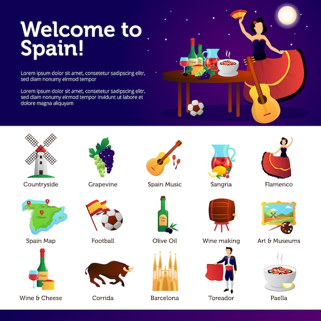 Spain information for tourists on main cultural national\
attractions food