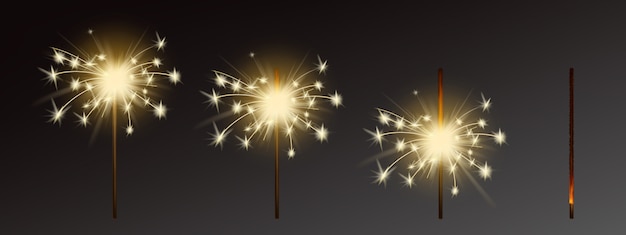 Free vector sparklers set, realistic flares with flames