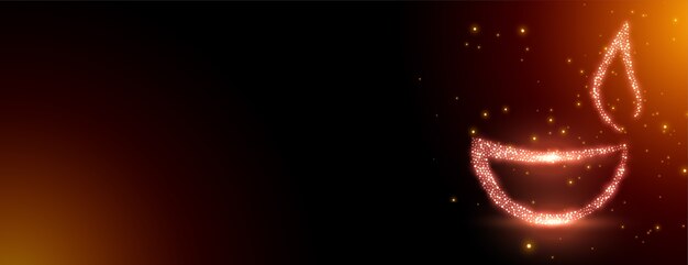 Sparkling diwali diya banner with copyspace