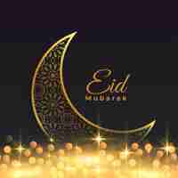 Free vector sparkling eid mubarak decorative golden moon background