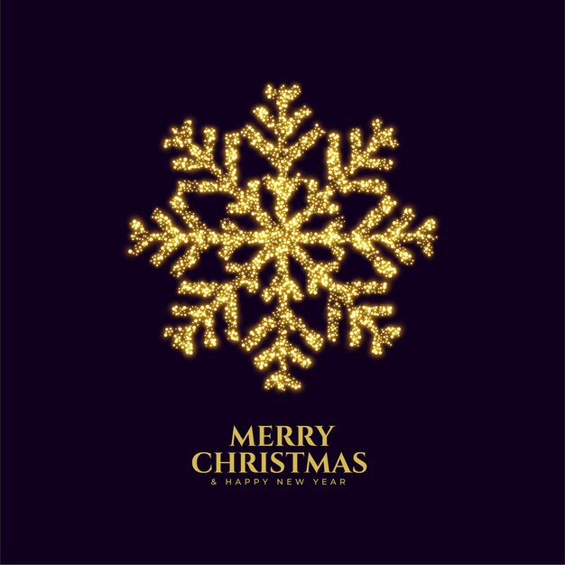 Sparkling golden snowflake merry christmas greeting card
