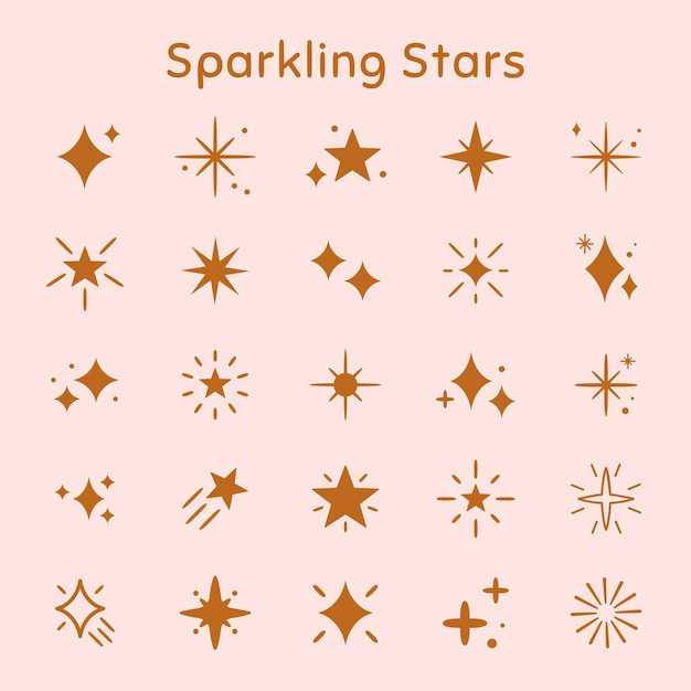 Sparkling stars vector icon set in flat brown style