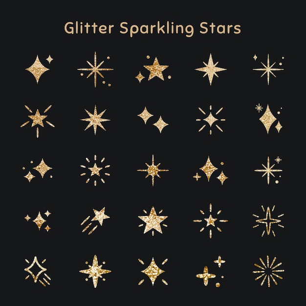 Free vector sparkling stars vector icon set with glitter texture