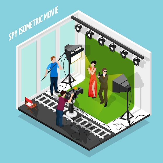 Free vector special agents shooting movie composition