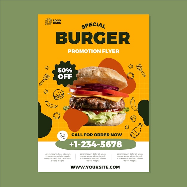 Modello di volantino promozionale speciale per hamburger