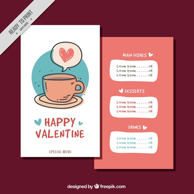 Special menu template for valentine's day