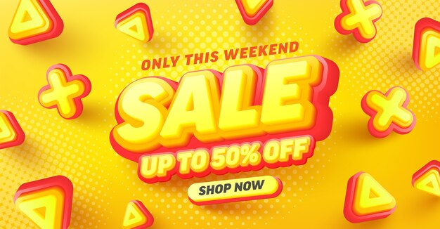 Special sale 50% off poster or flyer design for retail,shopping or promotion in yellow and red style