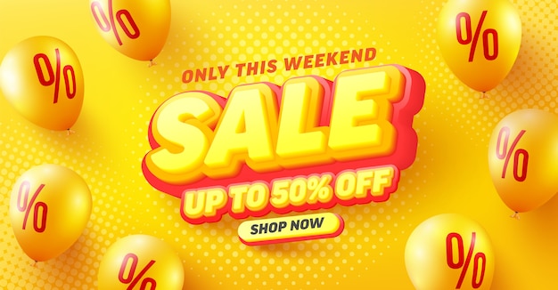 Special sale 50% off poster or flyer design for retail,shopping or promotion in yellow and red style